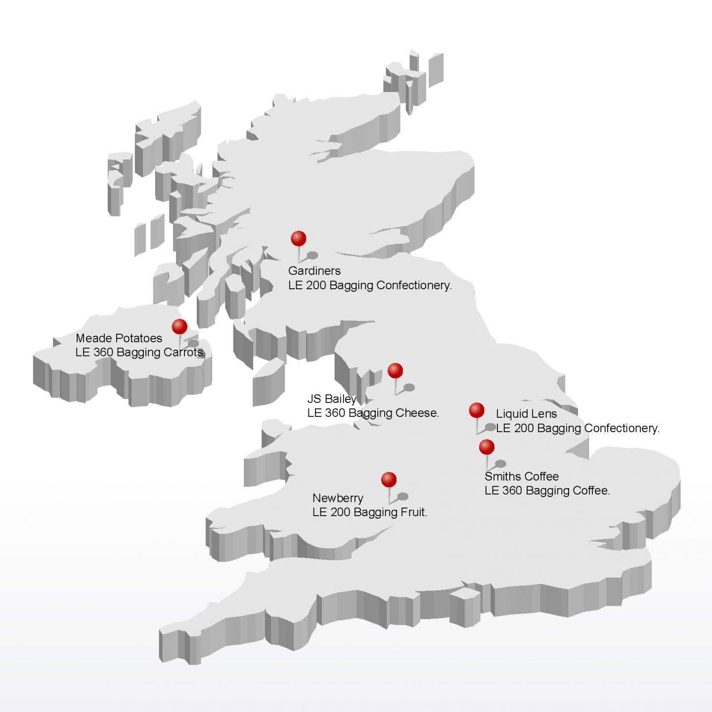 Map of UK VFFS machine installs August 2016